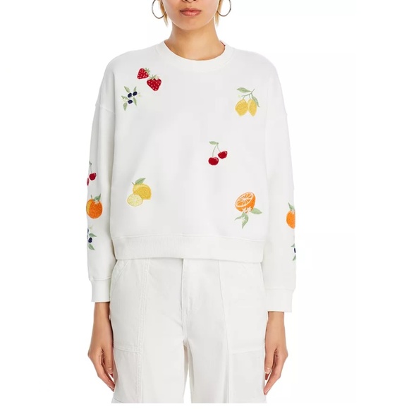AQUA Teddy Fruit Embroidered Sweatshirt – White – XXS – NWT ($98) - Picture 6 of 6